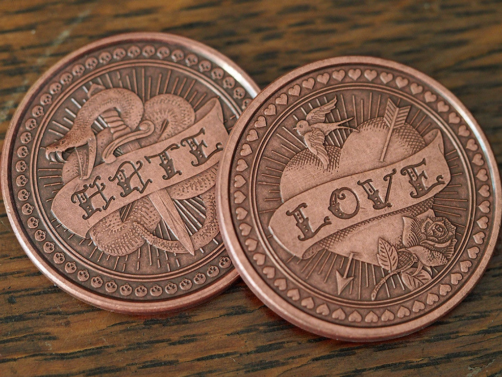 Love or Hate Solid Copper Coin