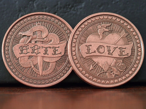 Love or Hate Solid Copper Coin