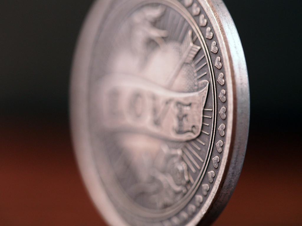Love or Hate Antique Silver Finish Coin